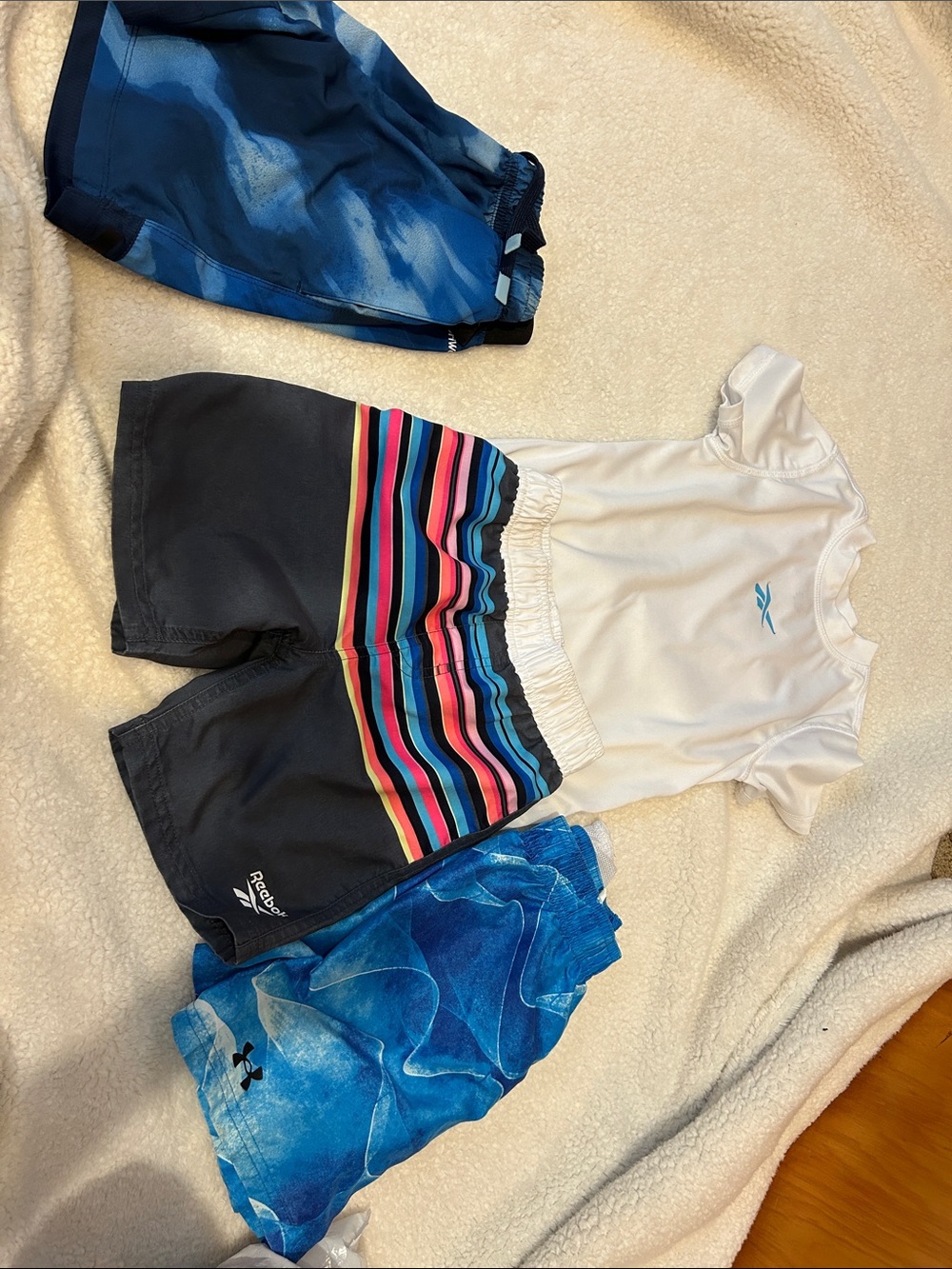 Reebok Black boys Shorts with Rainbow Waist Stripes 6/7 under armor are 4t